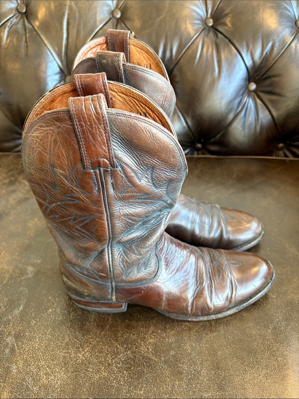 Alberta Boots Men's Brown Leather Western Pull-On Boots Size 9.5D